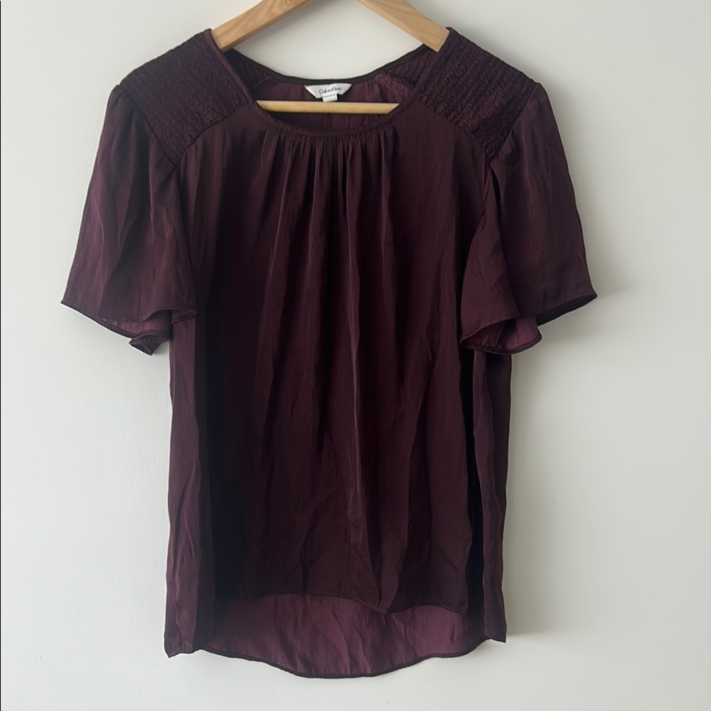 Calvin Klein Purple Flutter Sleeve Blouse
